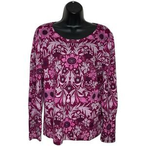 Talbots Sweater Womens L Merino Wool Floral Cottage Romantic Boho Purple Pink